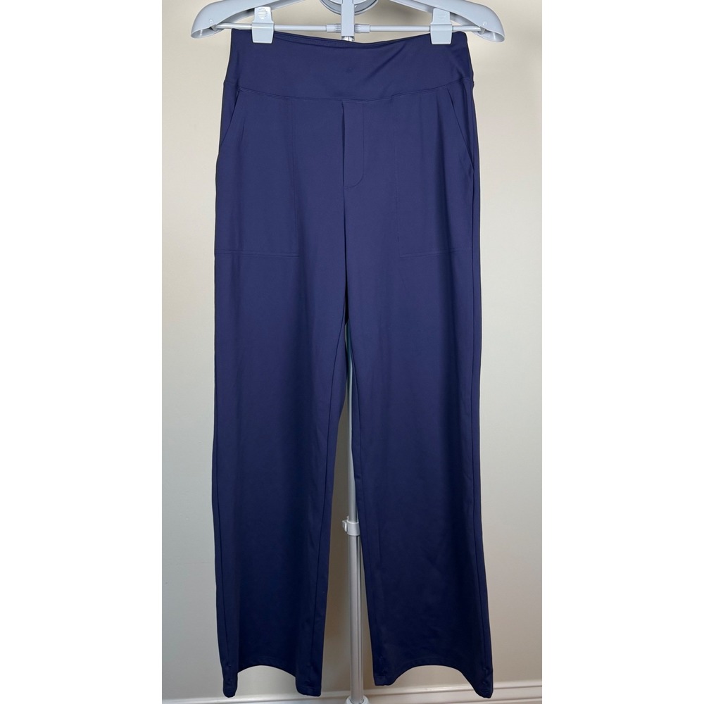 G4Free Womens Wide Leg Yoga Pants Navy Blue High Waisted Pockets Size Medium NWT